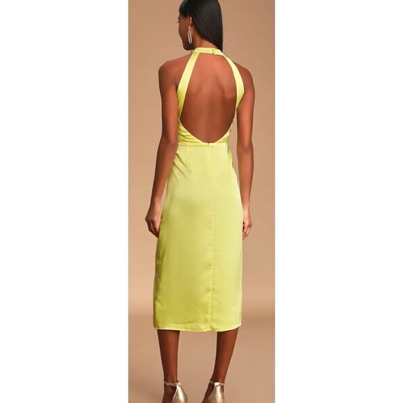 Lulus Perfectly Polished Yellow Halter Midi Dress Size Large - Picture 3 of 8